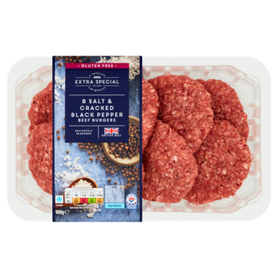 8 Salt & Cracked Black Pepper Beef Burgers
