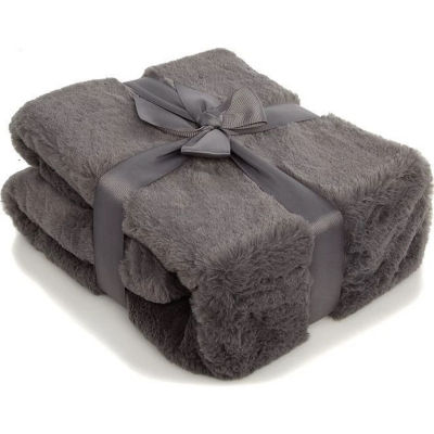 Charcoal Faux Fur Throw thumbnail 2