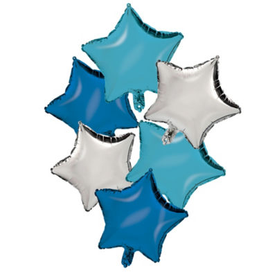 Silver, Blue & Light Blue Stars Balloon Bouquet thumbnail 2
