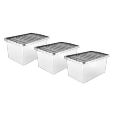 George Home 27L Grey Plastic Storage Boxes 27L - Set of 3
