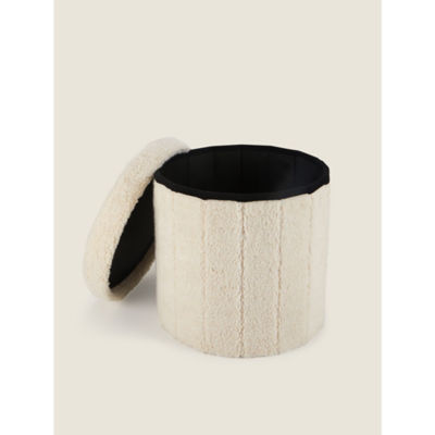 Cream Sherpa Storage Ottoman thumbnail 4