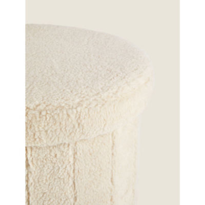 Cream Sherpa Storage Ottoman thumbnail 5