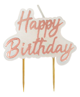Rose Gold Happy Birthday Pick Candle