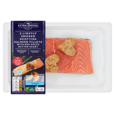 2 Lightly Smoked Scottish Salmon Fillets with Red Pesto Butter Heart