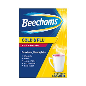 Hot Drink Sachets, Cold & Flu Relief with Paracetamol, Blackcurrant flavour, 5s