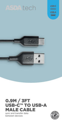 ASDA Tech USB-A to USB-C Cable - Black 0.9M