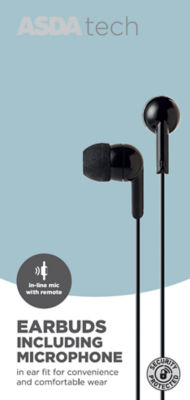 ASDA Tech Wired Earbuds - Black thumbnail 2