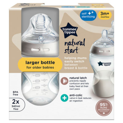 2x 340ml Natural Start Anti-Colic Baby Bottles, Medium-Flow, 3m+ thumbnail 2
