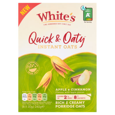 Quick & Oaty Instant Oats Apple & Cinnamon Flavour with Apple Pieces 8 x 30g (240g)