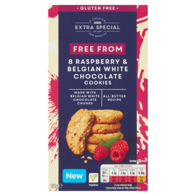 Free From 8 Raspberry & Belgian White Chocolate Cookies 150g
