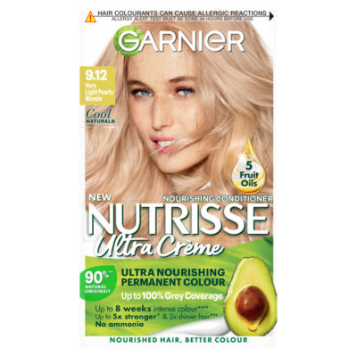 Nutrisse Ultra Crème Dye, Vegan, 9.12 Very Light Pearly Blonde, shimmering hair results. thumbnail 2