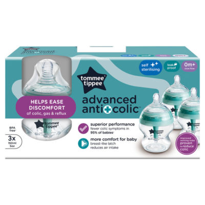 3x 150ml Advanced Anti-Colic Baby Bottles, Breast-Like Teats, 0+m thumbnail 2