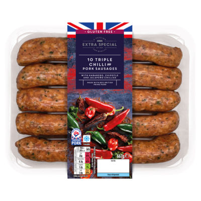 10 Triple Chilli Pork Sausages 667g