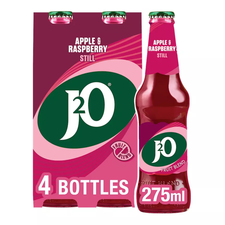 J2O Apple & Raspberry Fruit Juice Drink Bottles 4 x 275ml