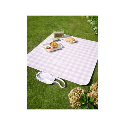 Lilac Gingham Print Picnic Blanket 146x130x0.5cm