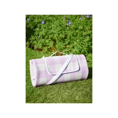 Lilac Gingham Print Picnic Blanket 146x130x0.5cm thumbnail 3