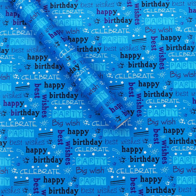 Blue Happy Birthday Text Rollwrap
