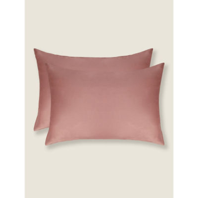 Pink 100% Cotton Plain Sateen Pillowcase Pair thumbnail 2