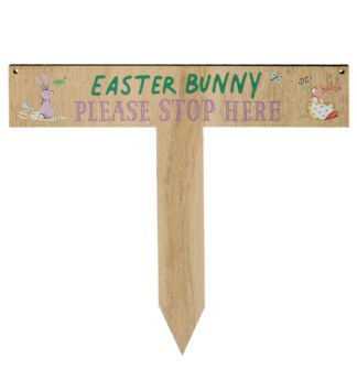Wooden Easter Bunny Stop Here Sign