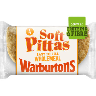 Warburtons 4 Soft Wholemeal Pittas