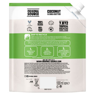 Tropical Coconut & Shea Butter Shower Refill 1000ml thumbnail 3