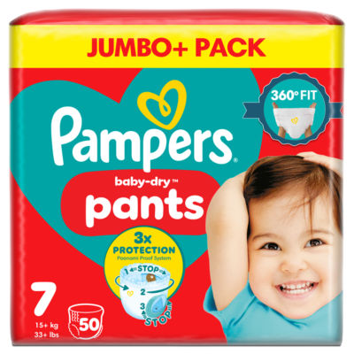 Baby-Dry Nappy Pants Size 7, 50 Nappies, 15kg+, Jumbo+ Pack