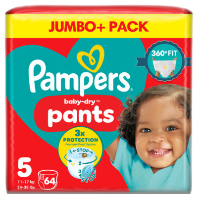 Baby-Dry Nappy Pants Size 5, 64 Nappies, 11kg-17kg, Jumbo+ Pack thumbnail 2