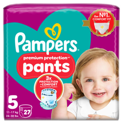 Premium Protection Nappy Pants Size 5, 27 Nappies, 11kg-17kg, Essential Pack thumbnail 2