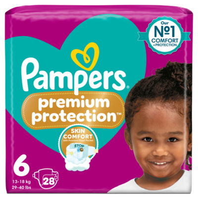 Premium Protection Size 6, 28 Baby Nappies, 13kg-18kg, Essential Pack thumbnail 2