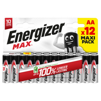 Max AA Batteries, Alkaline, 12 Pack