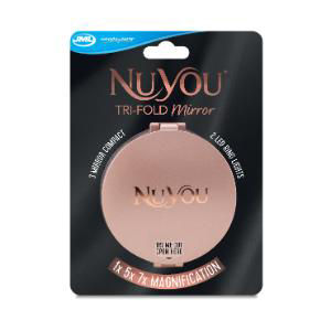 NuYou Tri-Fold Mirror - Triple, folding compact with 2 magnifying, ring-lit mirrors