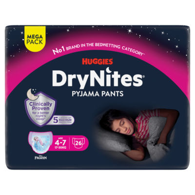 DryNites MEGA Bedwetting Pyjama Nappy Pants Girl 4-7yrs 26 Pants thumbnail 2