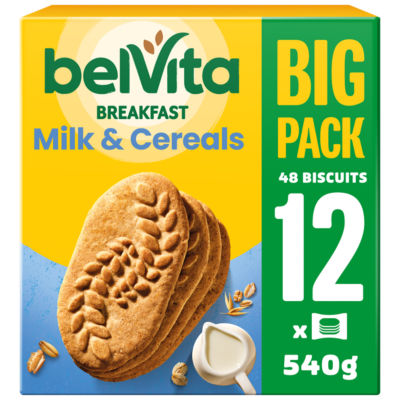 Milk & Cereals Biscuits Snack Bars Multipack 540g (12 x 45g)