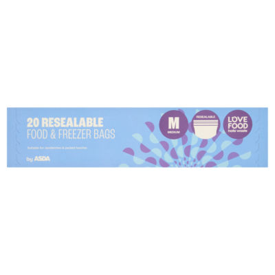 ASDA 20 Resealable Dual Track Seal Food & Freezer Bags Medium