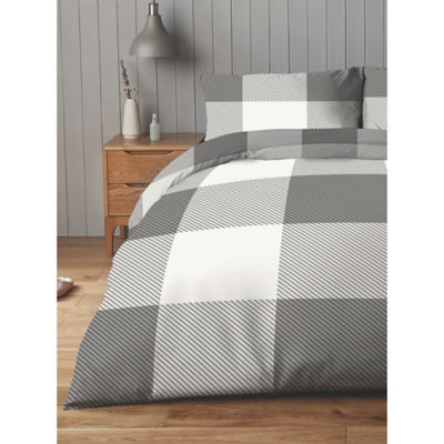 Grey Check Cotton Rich Reversible Duvet Set - Single