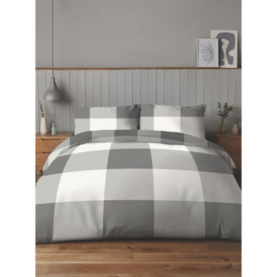 Grey Check Cotton Rich Reversible Duvet Set - Single thumbnail 3