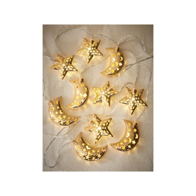 Gold-Tone Beaded Edge Moon & Star String Lights thumbnail 2