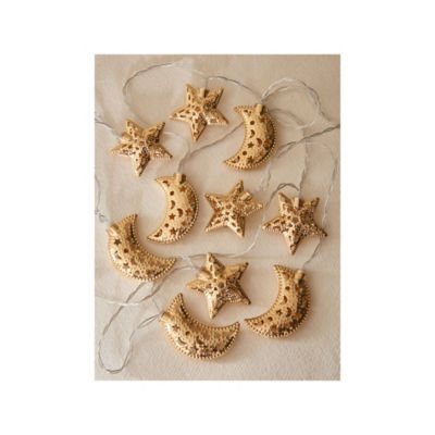 Gold-Tone Beaded Edge Moon & Star String Lights thumbnail 3