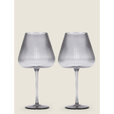Grey Ribbed Wine Glass - Set of 2 thumbnail 2
