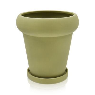 Green Large Flower Pot with Saucer 17x17x18cm thumbnail 2