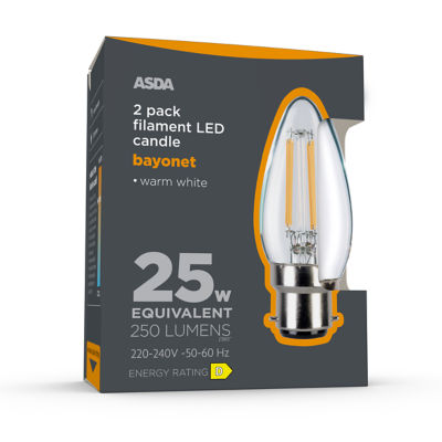 LED Filament Candle 25W Large Bayonet Clear Lightbulb thumbnail 2