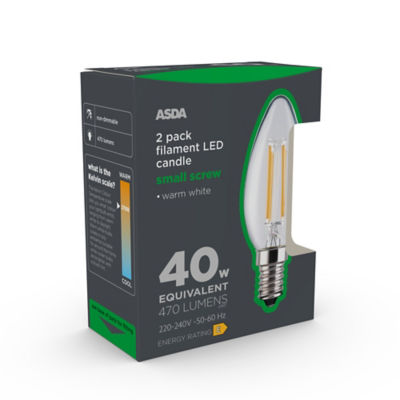 LED Filament Candle 40W Small Screw Clear Lightbulb