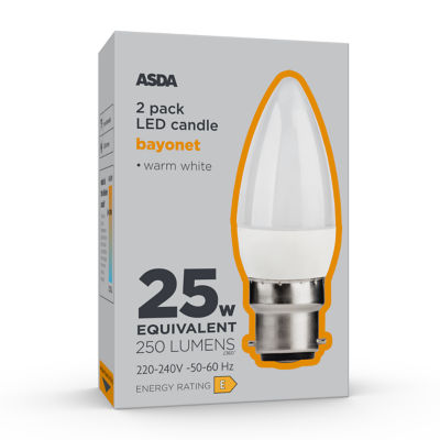 LED Candle 250L WH COA B22 25H 27K NON 2P