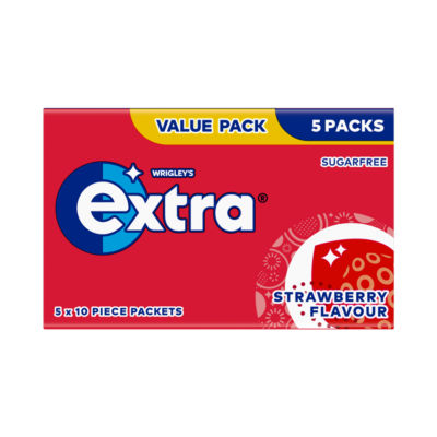 Extra Strawberry Flavour Sugarfree Chewing Gum Multipack 5 x 10 Pieces