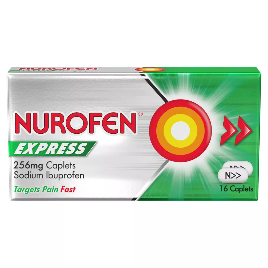 Nurofen Express 256mg Pain Relief Caplets Ibuprofen x16