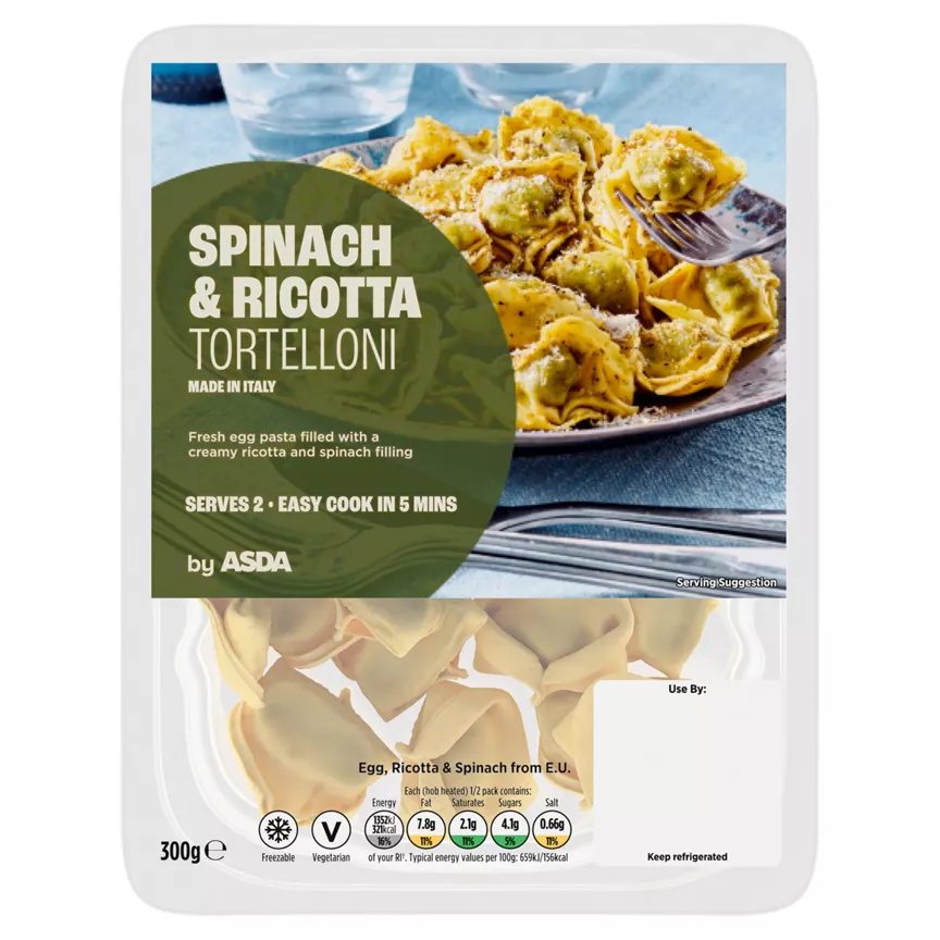 ASDA Spinach & Ricotta Tortelloni Serves 2 300g