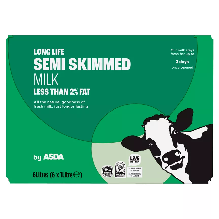 ASDA Long Life Semi Skimmed Milk X6