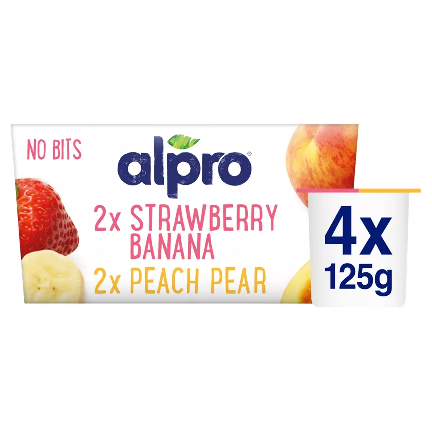 Alpro No Bits Strawberry-Banana & Peach-Pear Yoghurt Alternative