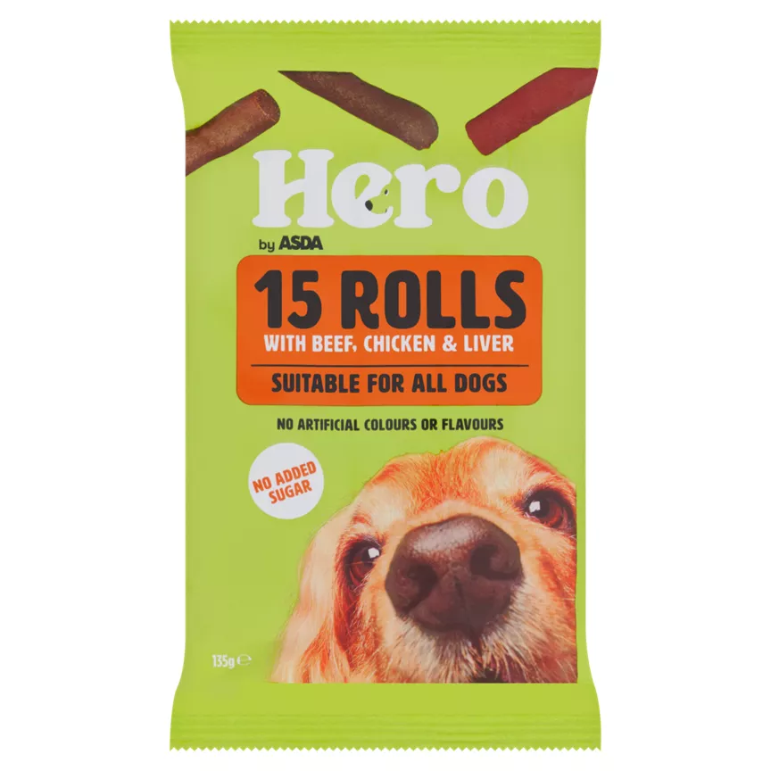 Hero by ASDA 15 Rolls With Beef, Chicken & Liver Suitable For All Dogs 135g