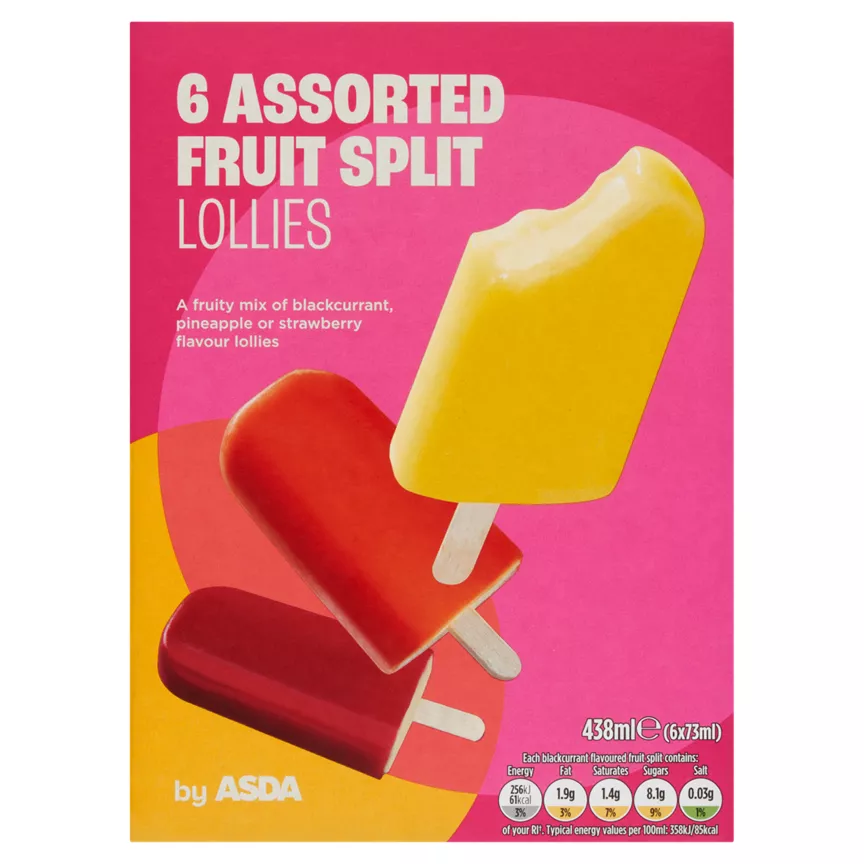 ASDA Assorted Fruit Splits Lollies 6 x 73ml (438ml)